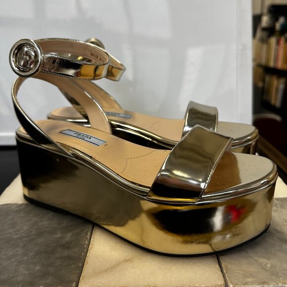 PRADA gold platform sandals size 35 - Picture 1 of 9